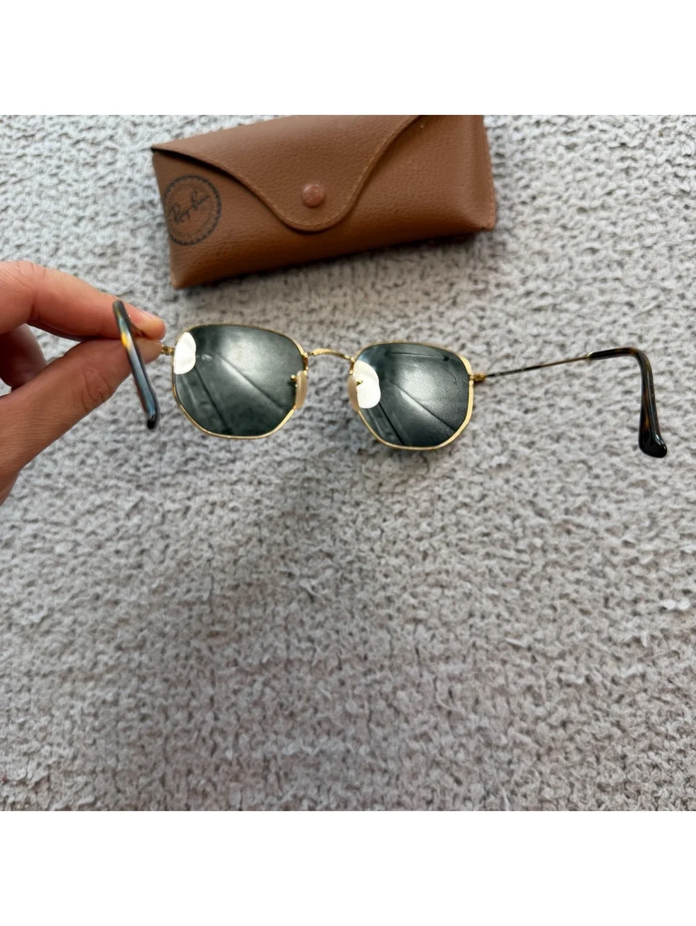 Ray-Ban RB3548N Hexagonal Flat Lens Gold G-15 Green Sunglasses 54-21 Italy